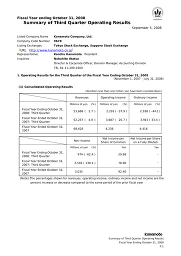 Thumbnail Kanamoto Quarterly Report 2008-q3