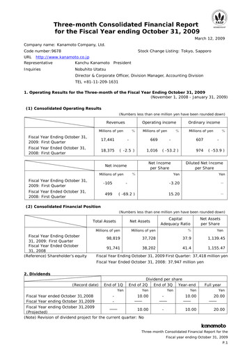 Thumbnail Kanamoto Quarterly Report 2009-q1