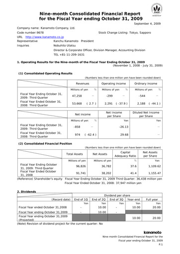 Thumbnail Kanamoto Quarterly Report 2009-q3