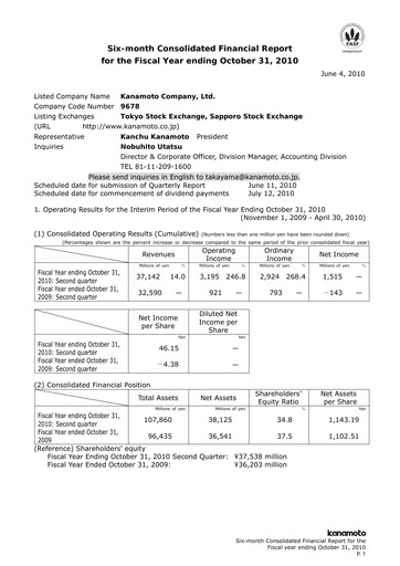 Thumbnail Kanamoto Quarterly Report 2010-q2