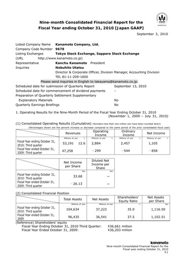 Thumbnail Kanamoto Quarterly Report 2010-q3