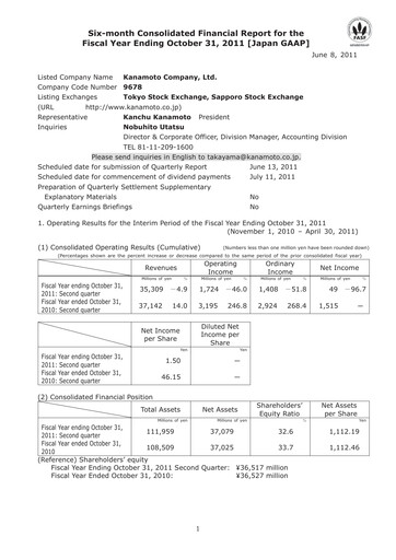 Thumbnail Kanamoto Quarterly Report 2011-q2