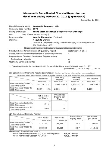 Thumbnail Kanamoto Quarterly Report 2011-q3