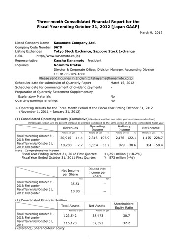 Thumbnail Kanamoto Quarterly Report 2012-q1