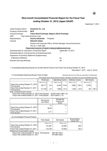Thumbnail Kanamoto Quarterly Report 2012-q3
