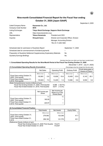 Thumbnail Kanamoto Quarterly Report 2020-q3