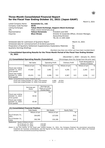 Thumbnail Kanamoto Quarterly Report 2021-q1