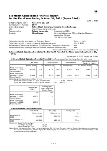 Thumbnail Kanamoto Quarterly Report 2021-q2