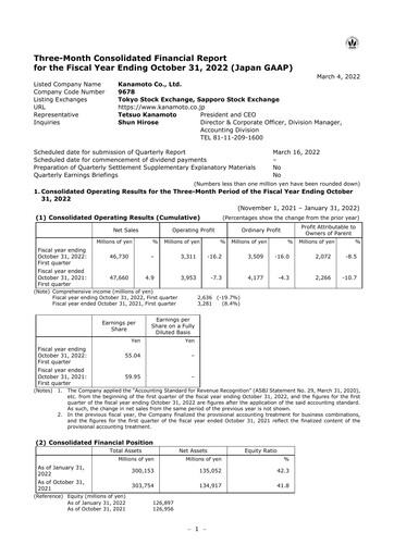 Thumbnail Kanamoto Quarterly Report 2022-q1
