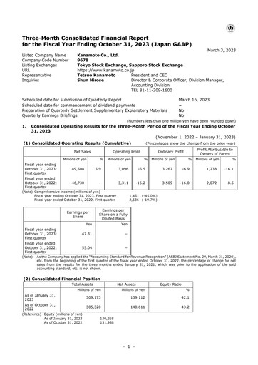 Thumbnail Kanamoto Quarterly Report 2023-q1