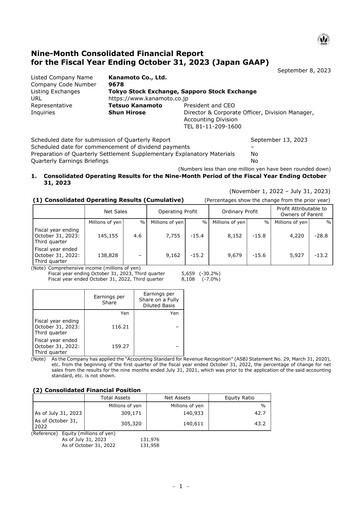 Thumbnail Kanamoto Quarterly Report 2023-q3