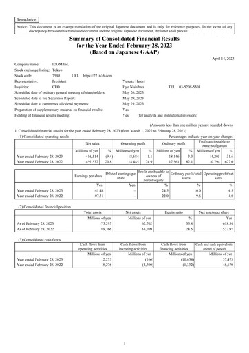 Vorschaubild IDOM Inc. Finanzmitteilung fy2023