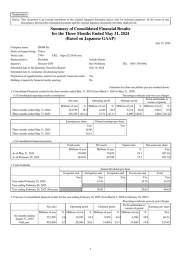 Miniature IDOM Inc. Rapport trimestriel 2025-q1