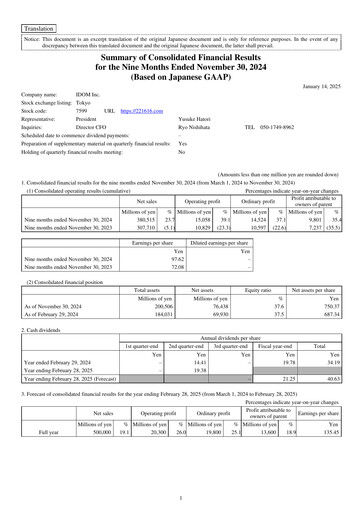 Miniature IDOM Inc. Rapport trimestriel 2025-q3