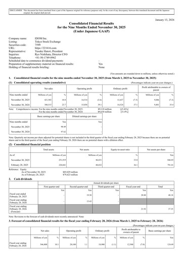 Miniature IDOM Inc. Rapport trimestriel 2026-q3