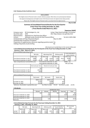 Miniature RS Technologies Rapport trimestriel 2021-q1