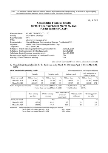 Thumbnail Yuasa Trading Financial Statement fy2024