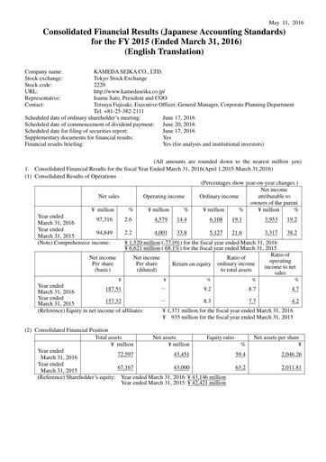 Thumbnail Kameda Seika Financial Statement fy2015