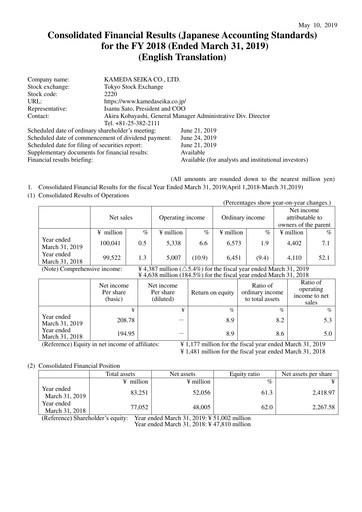Thumbnail Kameda Seika Financial Statement fy2018