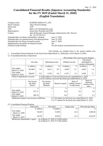 Thumbnail Kameda Seika Financial Statement fy2019