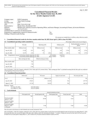 Thumbnail EIZO Corporation Quarterly Report 2026-q1