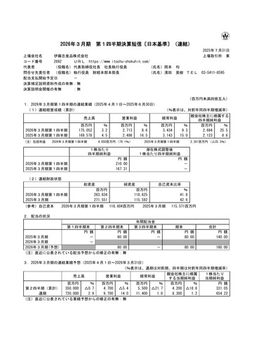 Miniature ITOCHU-SHOKUHIN Rapport trimestriel fy2026-q1