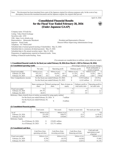 Miniature S Foods Inc. Bilan financier fy2026