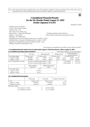 Miniature S Foods Inc. Rapport semestriel 2026-h1