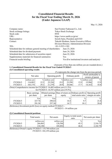 Vorschaubild Sun Frontier Fudousan Finanzmitteilung fy2026