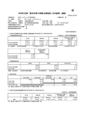 Thumbnail TRE Holdings Corporation Half-year Report 2026-h1