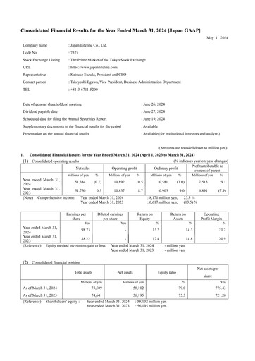 Thumbnail Japan Lifeline Financial Statement fy2024