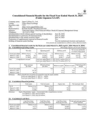 Thumbnail Japan Lifeline Financial Statement fy2025