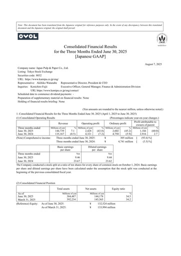 Thumbnail Japan Pulp and Paper Company Quarterly Report 2025-q1