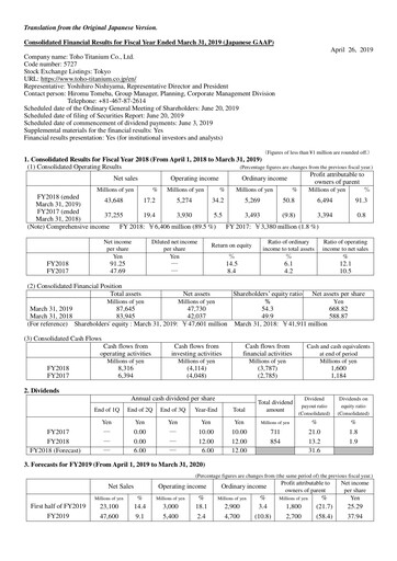 Thumbnail Toho Titanium Financial Statement fy2018