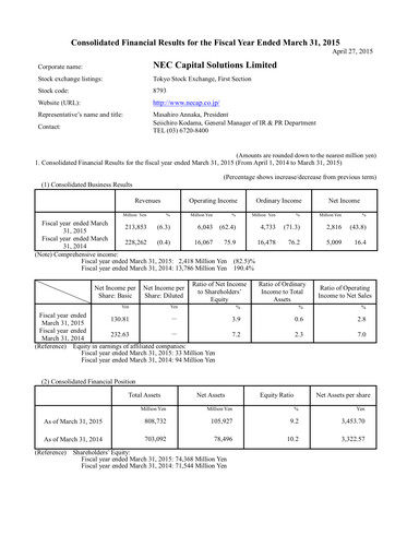 Thumbnail NEC Capital Solutions Financial Statement fy2015