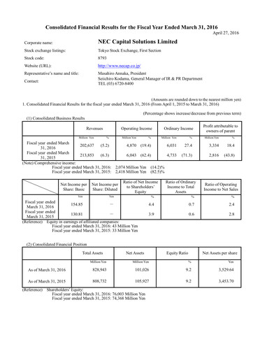 Thumbnail NEC Capital Solutions Financial Statement fy2016