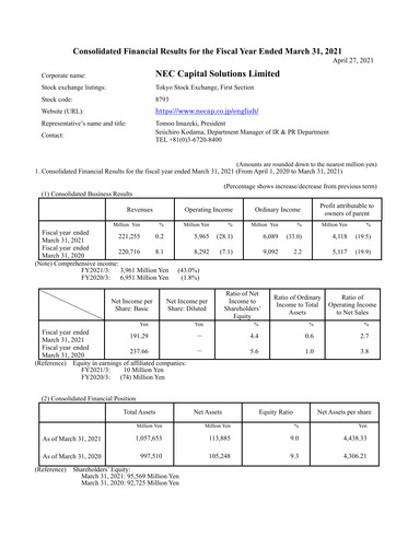 Thumbnail NEC Capital Solutions Financial Statement fy2021