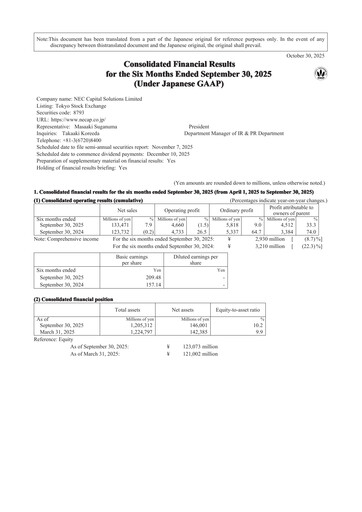Miniature NEC Capital Solutions Rapport semestriel 2026-h1