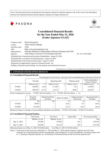 Thumbnail Pasona Group Financial Statement fy2025
