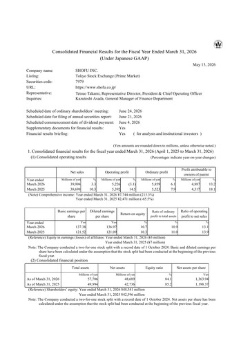 Miniature Shofu Inc. Rapport financier fy2026
