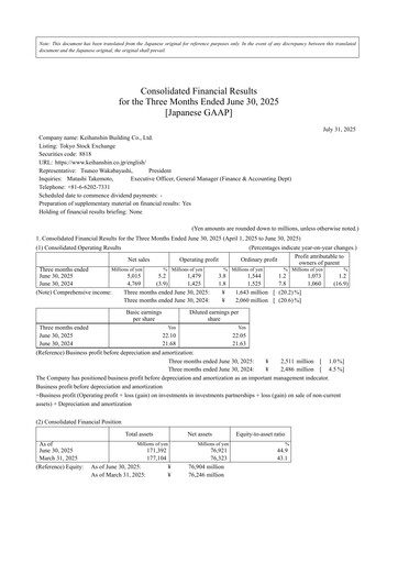 Miniature Keihanshin Building Rapport trimestriel 2025-q1
