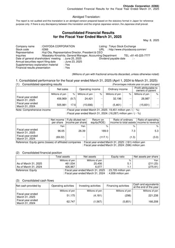 Thumbnail Chiyoda Corporation Financial Statement fy2024
