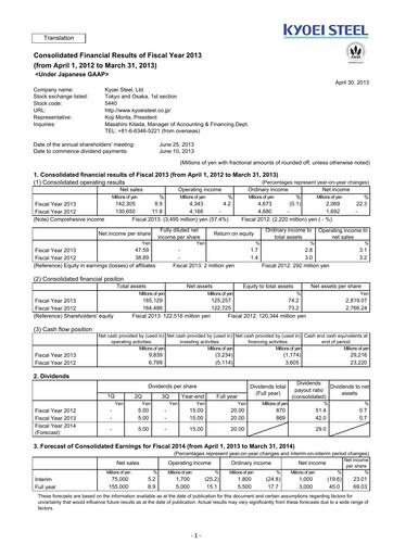 Thumbnail Kyoei Steel Financial Statement fy2013