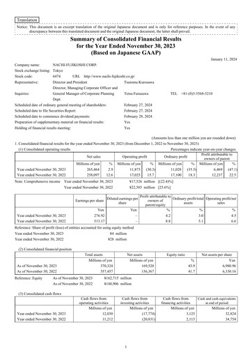 Thumbnail Nachi-Fujikoshi Financial Statement fy2023