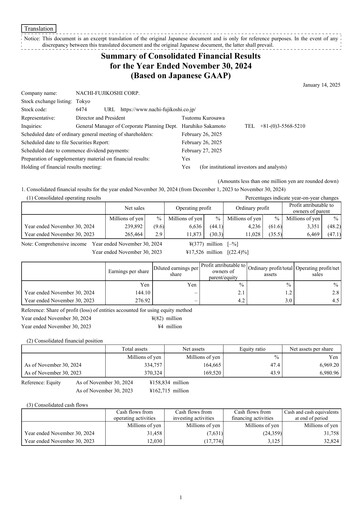 Thumbnail Nachi-Fujikoshi Financial Statement fy2024