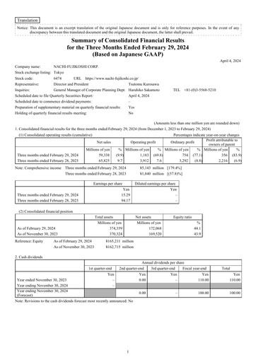 Thumbnail Nachi-Fujikoshi Quarterly Report 2024-q1