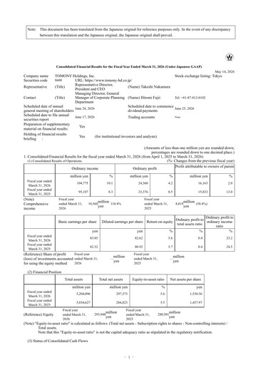 Thumbnail TOMONY Holdings Financial Statement fy2026