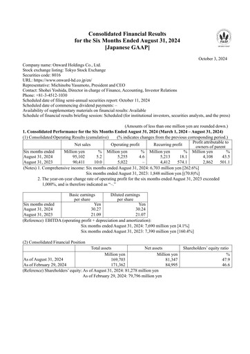 Thumbnail Onward Holdings Co., Ltd. Half-year Report 2024-h1