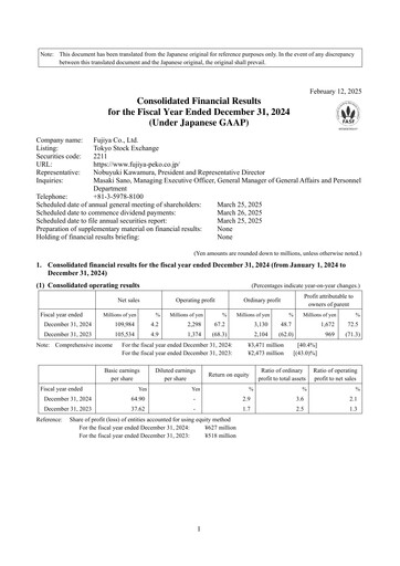Vorschaubild Fujiya Co., Ltd. Finanzmitteilung 2024