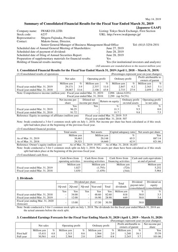 Thumbnail Iwaki Co. Financial Statement fy2019